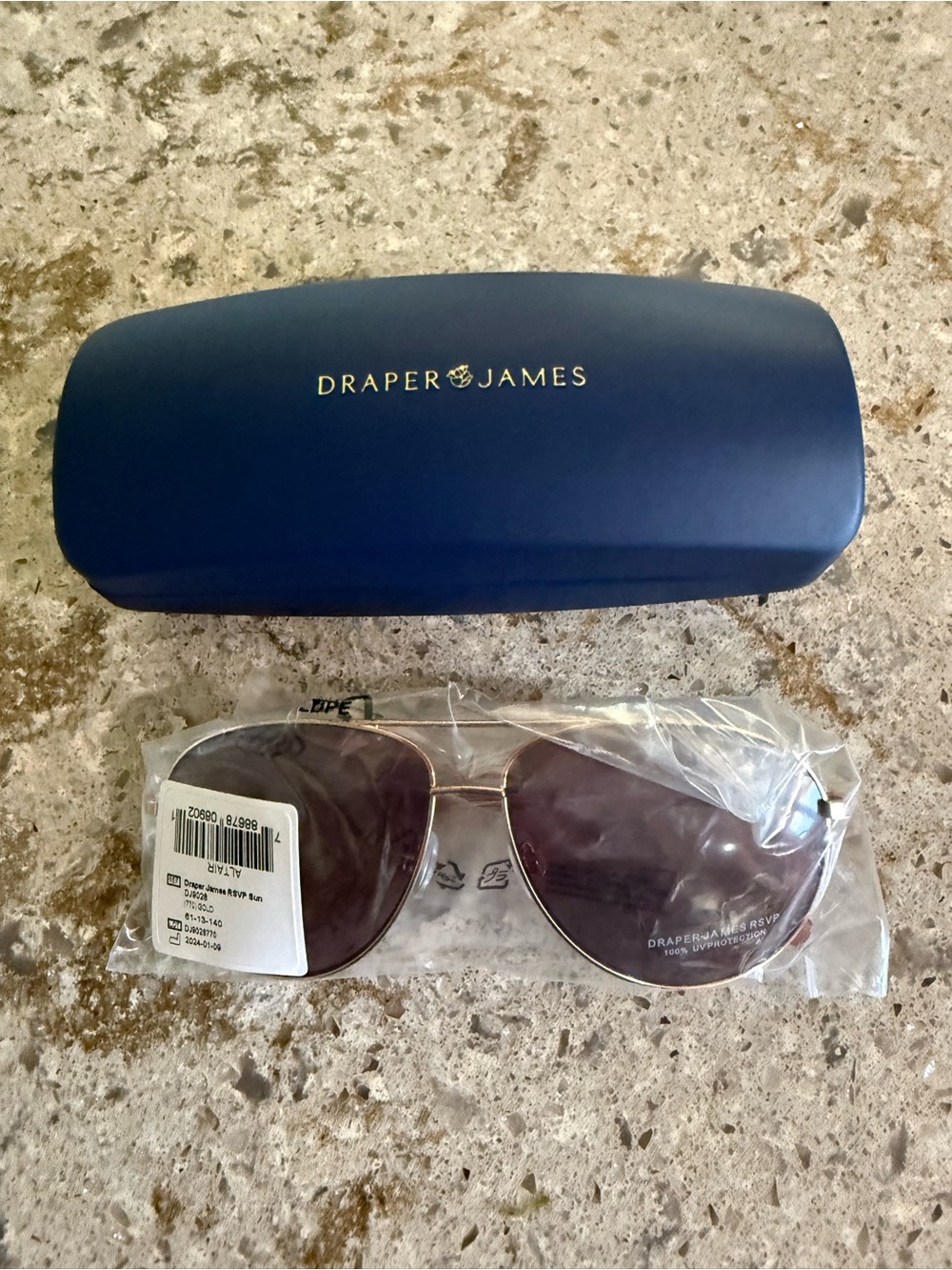 Draper James Gold Frame Aviator Sunglasses with Navy Case